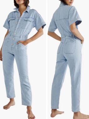Free People Light Wash Denim Jumpsuit